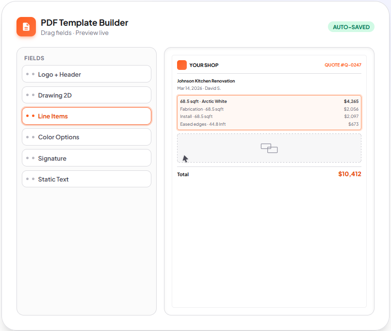 SlabOS PDF quote template builder